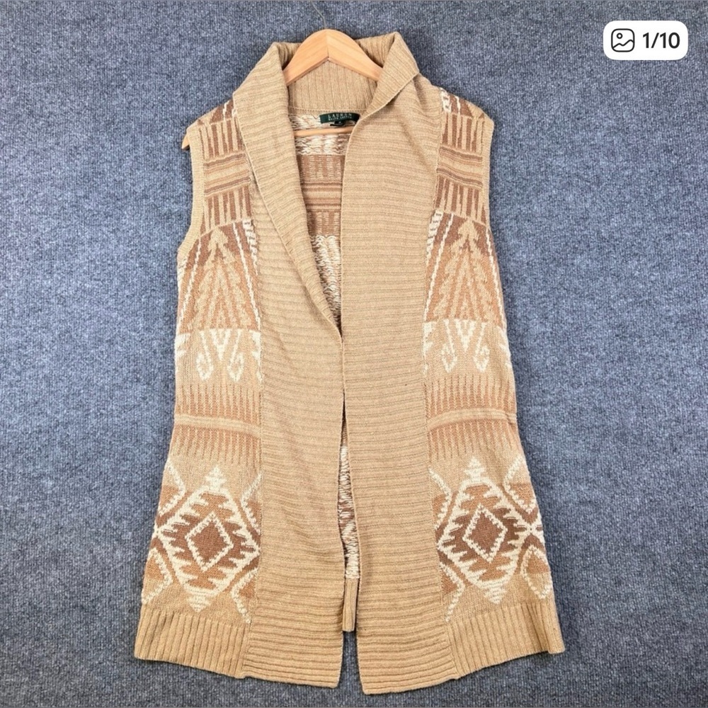 Ralph Lauren LRL Tan Aztec Western Brown Sweater Vest Size XL